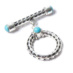 29x23mm Turquoise Cabochon Filigree Antiqued Sterling Silver Toggle 1 piece (ONLINE ORDER ONLY)