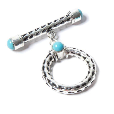 29x23mm Turquoise Cabochon Filigree Antiqued Sterling Silver Toggle 1 piece (ONLINE ORDER ONLY)