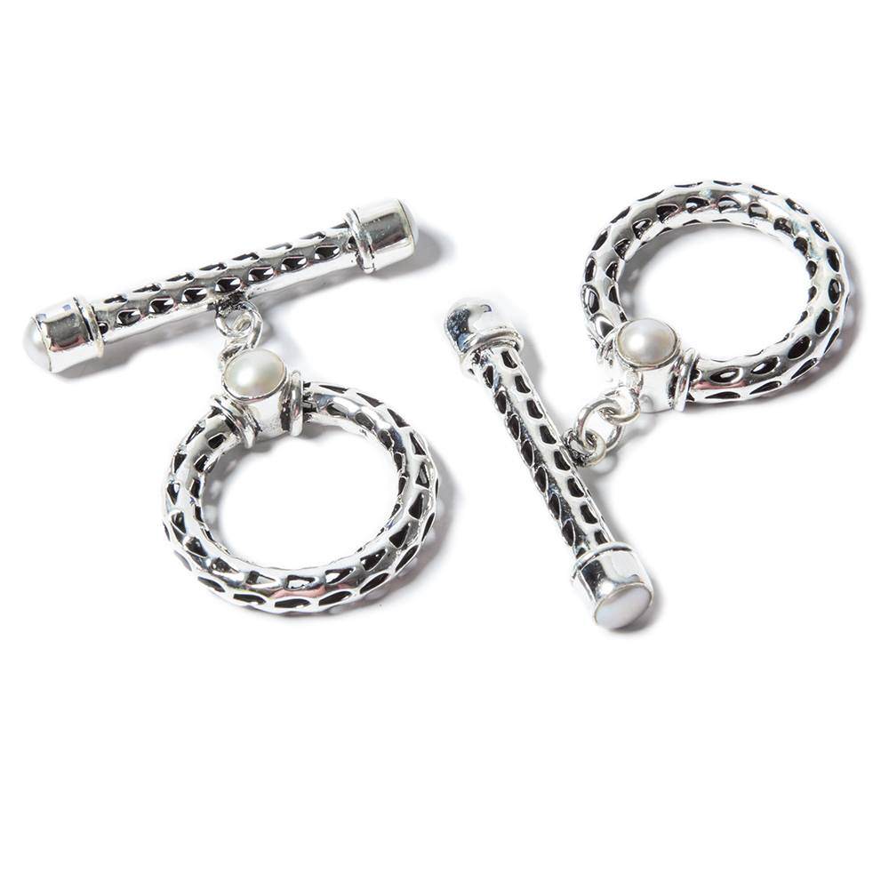 29x23mm White Pearl Cabochon Filigree Antiqued Sterling Silver Toggle 1 pc (ONLINE ORDER ONLY)