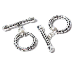 29x23mm White Pearl Cabochon Filigree Antiqued Sterling Silver Toggle 1 pc (ONLINE ORDER ONLY)