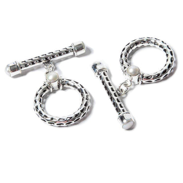 29x23mm White Pearl Cabochon Filigree Antiqued Sterling Silver Toggle 1 pc (ONLINE ORDER ONLY)