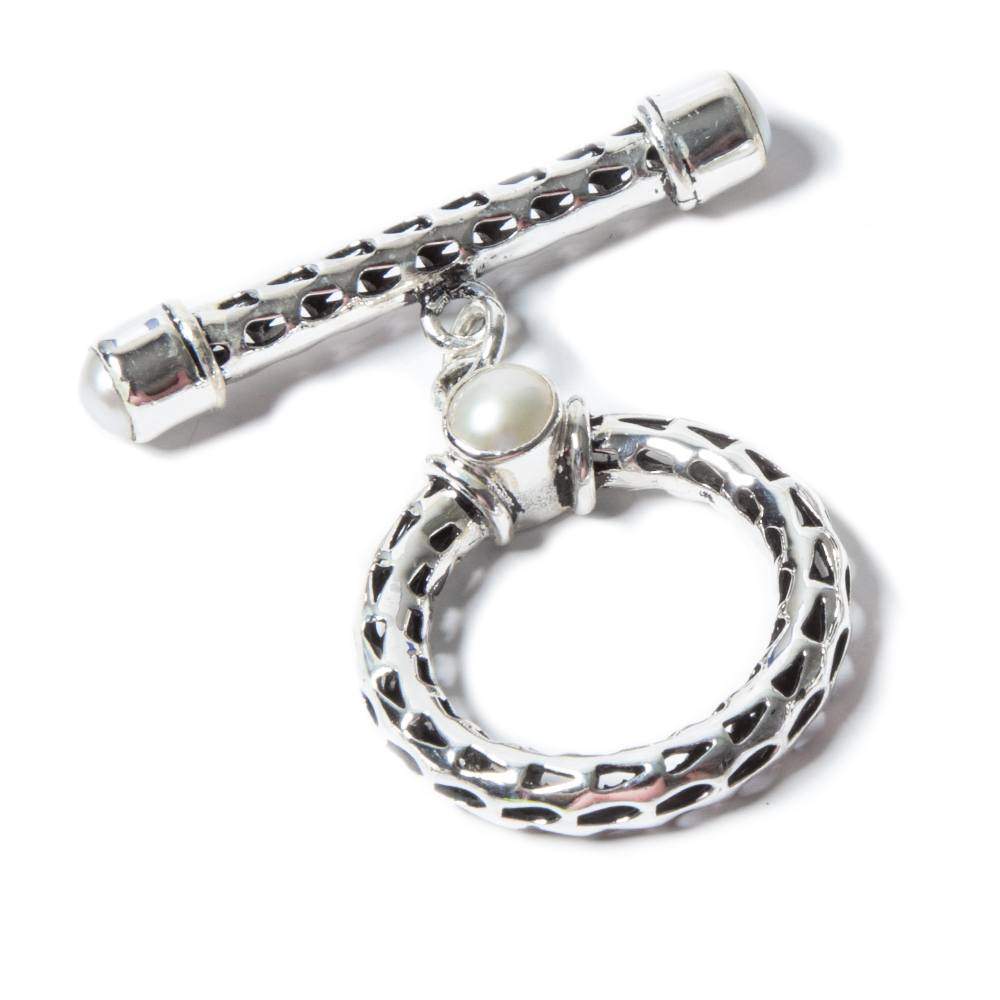 29x23mm White Pearl Cabochon Filigree Antiqued Sterling Silver Toggle 1 pc (ONLINE ORDER ONLY)