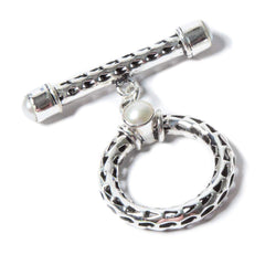 29x23mm White Pearl Cabochon Filigree Antiqued Sterling Silver Toggle 1 pc (ONLINE ORDER ONLY)