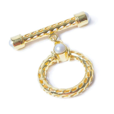 29x23mm White Pearl Cabochon Filigree Vermeil Toggle 1 piece (ONLINE ORDER ONLY)
