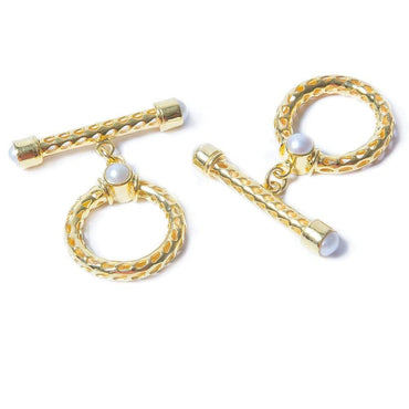 29x23mm White Pearl Cabochon Filigree Vermeil Toggle 1 piece (ONLINE ORDER ONLY)