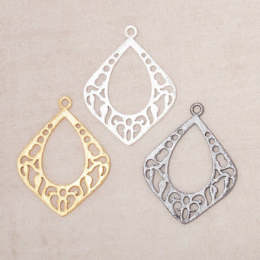 29x25mm Brushed Filigree Diamond Charm Set of 2 pieces (ONLINE ORDER ONLY)