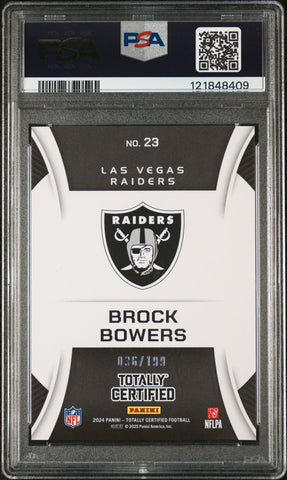 Graded 2024 Panini Totally Certified Brock Bowers #23 Sunday Special Blue /199 Rookie RC Football Card PSA 10 Gem Mint (ONLINE ORDER ONLY)