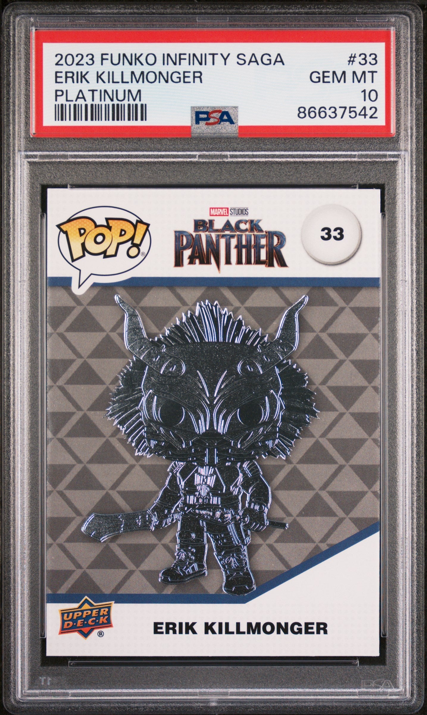 2023 UPPER DECK FUNKO POP MARVEL  ERIK KILLMONGER PLATINUM #33  PSA 10 (Online Order Only)