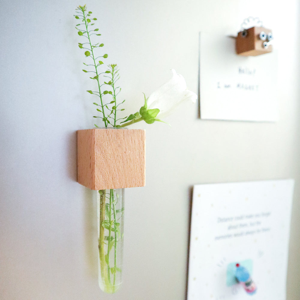 Mini Vase Magnets – Set of 2 – Beech & Walnut Wood – Decorative Fridge Magnets for Small Flowers or Greenery (ONLINE ORDER ONLY)