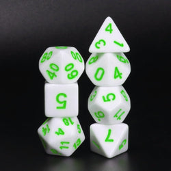 White Opaque with Green Numbering 7-Dice Set RPG (Online Only)