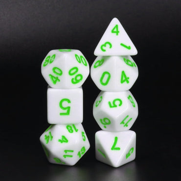 White Opaque with Green Numbering 7-Dice Set RPG (Online Only)