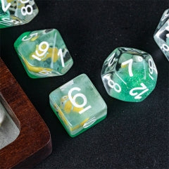 Gold Fish Green 7-Dice Dnd Dice | Glitter w/White Numbers Set (Online Only)