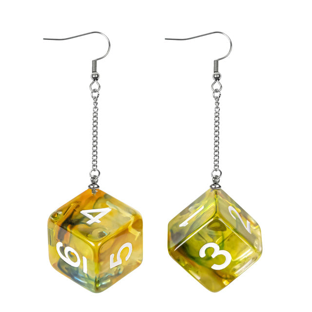 Green Dice Earrings: D6 Dice w/Colorful Inclusion Nerdy RPG Jewelry (Online Only)