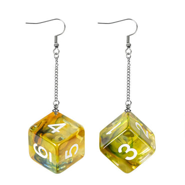 Green Dice Earrings: D6 Dice w/Colorful Inclusion Nerdy RPG Jewelry (Online Only)