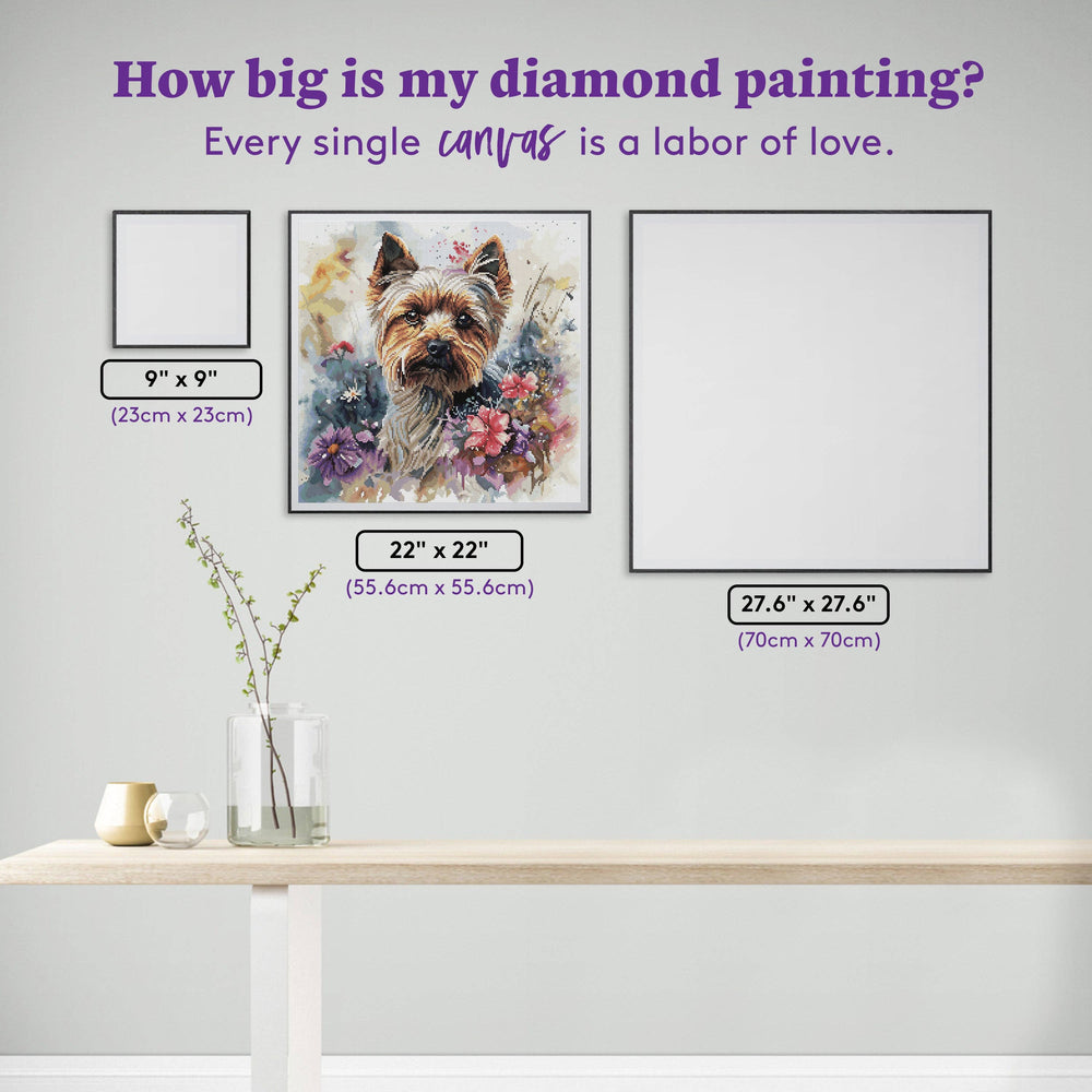 Diamond Art Club – Yorkie Diamond Painting with Spring Flowers (Round Drill, 22" x 22") (ONLINE ORDER ONLY)