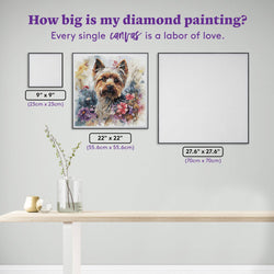 Diamond Art Club – Yorkie Diamond Painting with Spring Flowers (Round Drill, 22" x 22") (ONLINE ORDER ONLY)