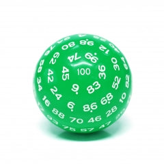 "Green" Single 100 Sided Polyhedral Dice (D100) | Solid Green Color (45mm) White (Online Only)