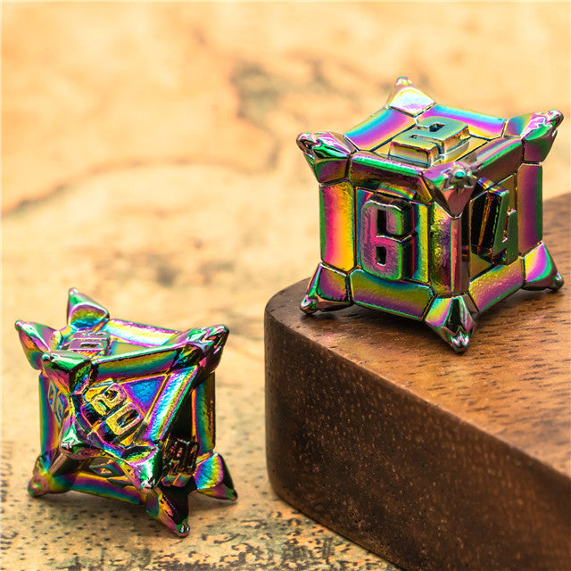 Rainbow Pinwheel Strengthened Metal 7-Dice Set | Metal DND Dice (Online Only)