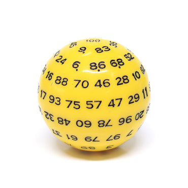 "Yellow" Single 100 Sided Polyhedral Dice (D100) | Solid Yellow Color (45mm) Black (Online Only)