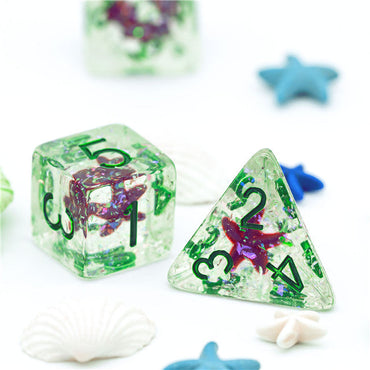 Green w/Purple Starfish Dice 7-Dice Set Resin Dungeons and Dragons Dice (Online Only)