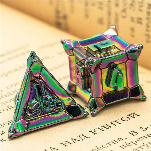 Rainbow Pinwheel Strengthened Metal 7-Dice Set | Metal DND Dice (Online Only)