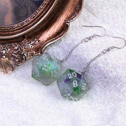 Glitter Green Dice Earrings: D20 Dice Spinning Colors Nerdy RPG Jewelry (Online Only)