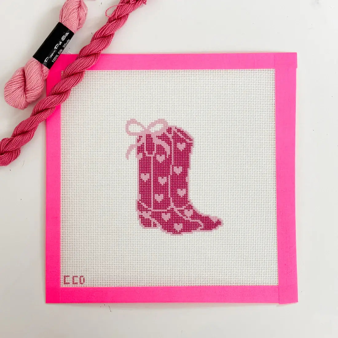 Cotswold Co Designs - Hand-Painted Heart Coquette Cowgirl Boot Needlepoint Canvas (ONLINE ORDER ONLY)