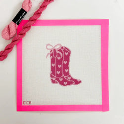 Cotswold Co Designs - Hand-Painted Heart Coquette Cowgirl Boot Needlepoint Canvas (ONLINE ORDER ONLY)