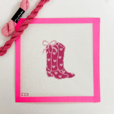 Cotswold Co Designs - Hand-Painted Heart Coquette Cowgirl Boot Needlepoint Canvas (ONLINE ORDER ONLY)