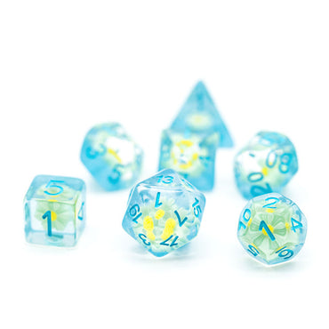 Sunflower Blue (Resin Flower) Dice 7-Dice Set Resin Dungeons and Dragons Dice (Online Only)