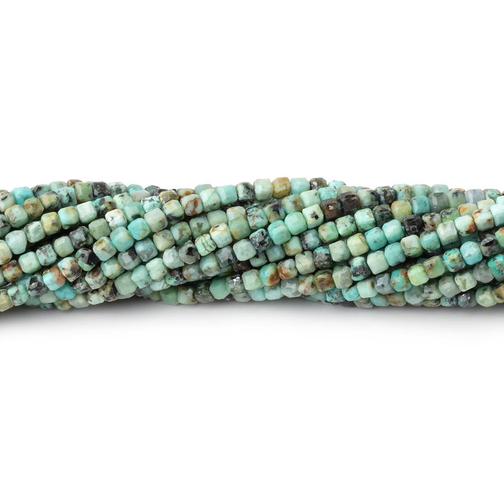 2mm African Turquoise Micro Faceted Cube 12.5 inch 140 Beads (ONLINE ORDER ONLY)