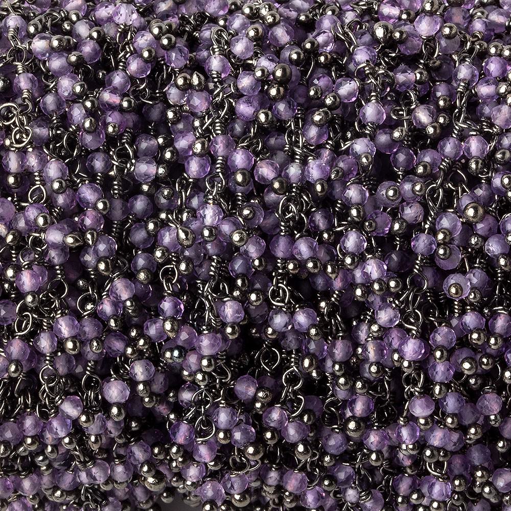 2mm Amethyst micro faceted round Black Gold plated Dangling Chain by the foot (ONLINE ORDER ONLY)