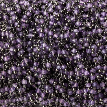 2mm Amethyst micro faceted round Black Gold plated Dangling Chain by the foot (ONLINE ORDER ONLY)