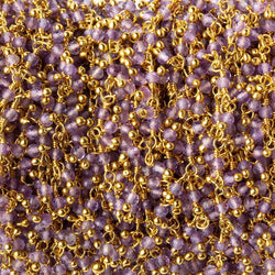 2mm Amethyst micro faceted round Gold plated Dangling Chain by the foot (ONLINE ORDER ONLY)