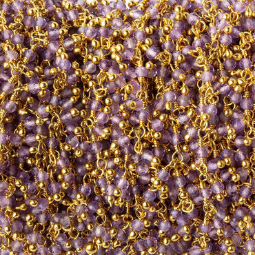 2mm Amethyst micro faceted round Gold plated Dangling Chain by the foot (ONLINE ORDER ONLY)