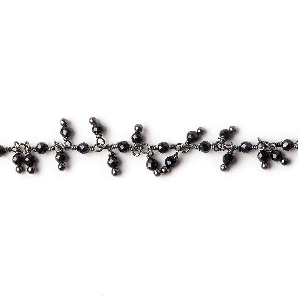 2mm Black Spinel micro faceted round Black Gold plated Dangling Chain by the foot (ONLINE ORDER ONLY)