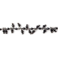 2mm Black Spinel micro faceted round Black Gold plated Dangling Chain by the foot (ONLINE ORDER ONLY)
