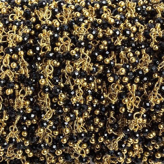 2mm Black Spinel micro faceted round Gold Dangling Chain by the foot 110 pcs (ONLINE ORDER ONLY)