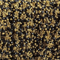 2mm Black Spinel micro faceted round Gold Dangling Chain by the foot 110 pcs (ONLINE ORDER ONLY)