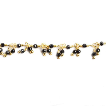 2mm Black Spinel micro faceted round Gold Dangling Chain by the foot 110 pcs (ONLINE ORDER ONLY)