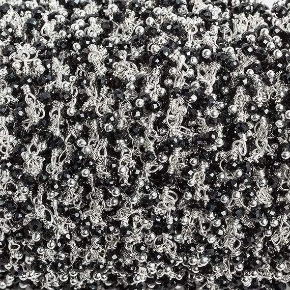 2mm Black Spinel micro faceted round Silver plated Dangling Chain by the foot 110 pcs (ONLINE ORDER ONLY)