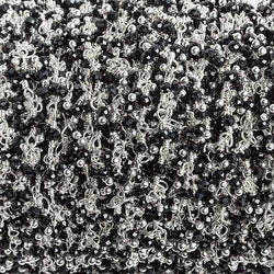 2mm Black Spinel micro faceted round Silver plated Dangling Chain by the foot 110 pcs (ONLINE ORDER ONLY)