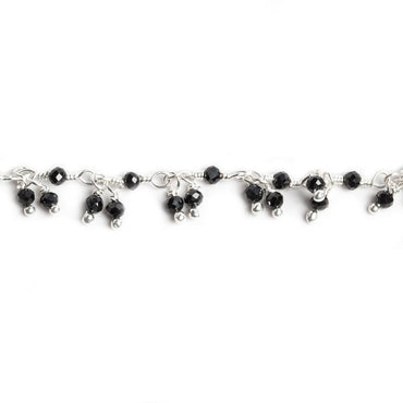 2mm Black Spinel micro faceted round Silver plated Dangling Chain by the foot 110 pcs (ONLINE ORDER ONLY)