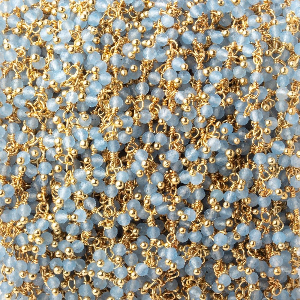 2mm Blue Chalcedony Micro Faceted Rounds on Gold Plated Dangling Chain (ONLINE ORDER ONLY)