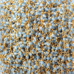 2mm Blue Chalcedony Micro Faceted Rounds on Gold Plated Dangling Chain (ONLINE ORDER ONLY)