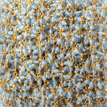 2mm Blue Chalcedony Micro Faceted Rounds on Gold Plated Dangling Chain (ONLINE ORDER ONLY)