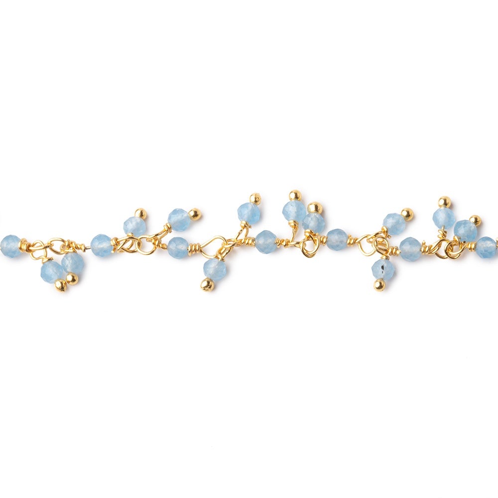 2mm Blue Chalcedony Micro Faceted Rounds on Gold Plated Dangling Chain (ONLINE ORDER ONLY)