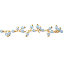 2mm Blue Chalcedony Micro Faceted Rounds on Gold Plated Dangling Chain (ONLINE ORDER ONLY)