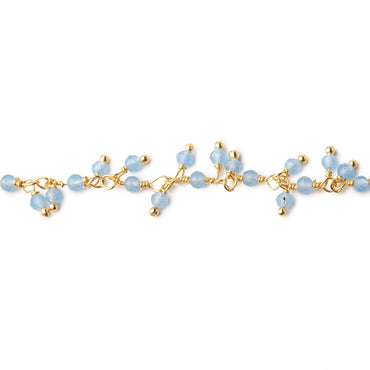 2mm Blue Chalcedony Micro Faceted Rounds on Gold Plated Dangling Chain (ONLINE ORDER ONLY)