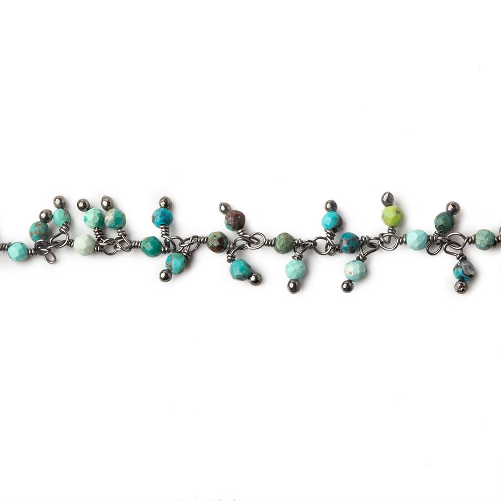 2mm Chinese Turquoise micro faceted round Black Gold Dangling Chain by the foot (ONLINE ORDER ONLY)